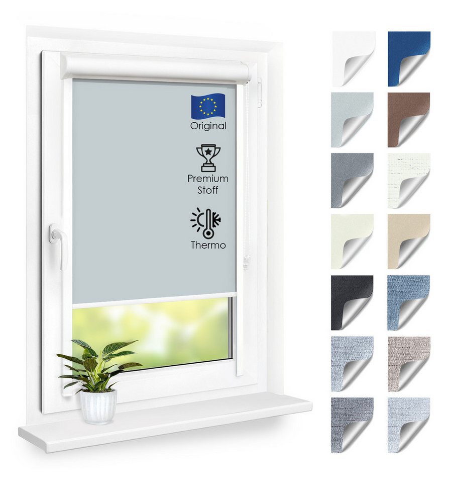 Rollo Premium Blackout Thermo Kassettenrollo mit Seitenführung, DomDeco, blickdicht, ohne Bohren, zum Kleben oder Schrauben
