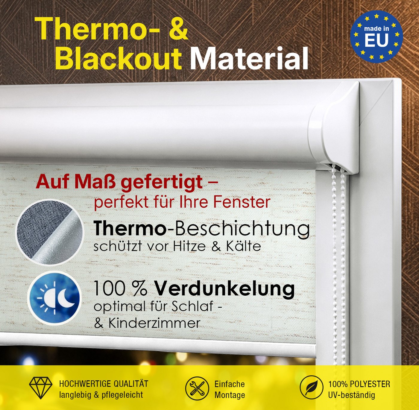 Rollo Premium Blackout Thermo Kassettenrollo mit Seitenf ührung, DomDeco, blickdicht, ohne Bohren, zum Kleben oder Schrauben Bild 3