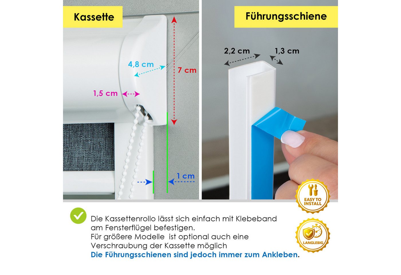 Rollo Premium Blackout Thermo Kassettenrollo mit Seitenführung, DomDeco, blickdicht, ohne Bohren, zum Kleben oder Schrauben Bild 5