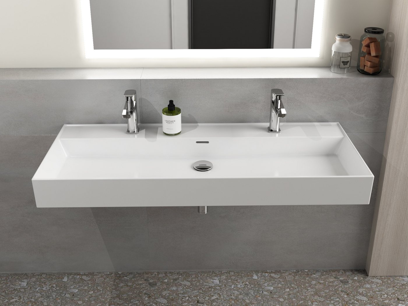 Aqua Bagno Waschbecken Doppwaschbecken 120cm weiß eckig Wandmontage Möbelwaschtisch