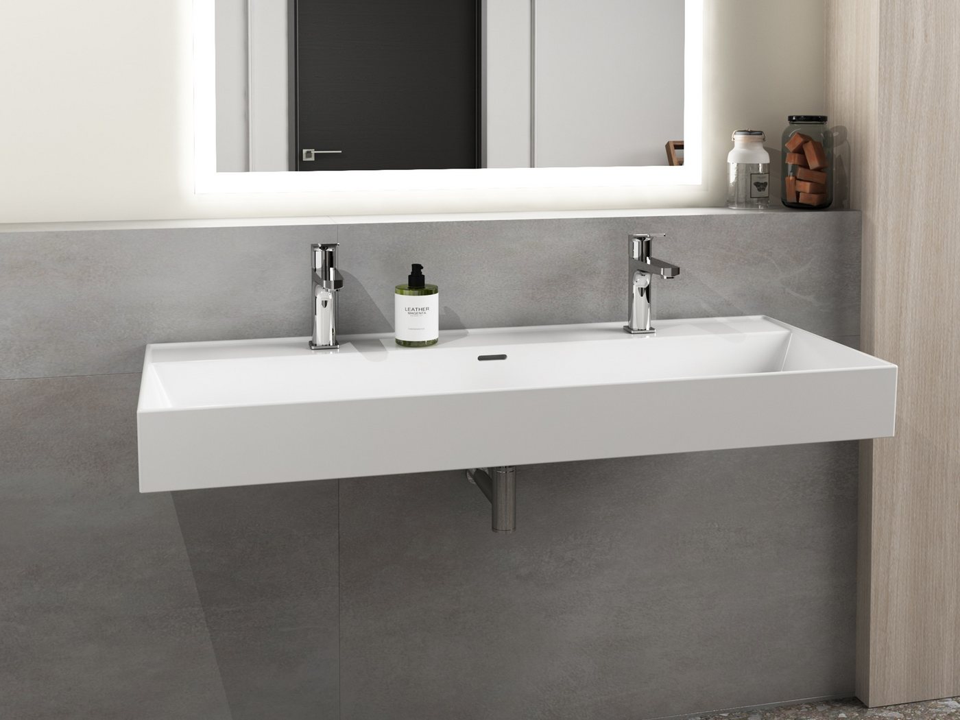 Aqua Bagno Waschbecken Doppwaschbecken 120cm weiß eckig Wandmontage Möbelwaschtisch Bild 3