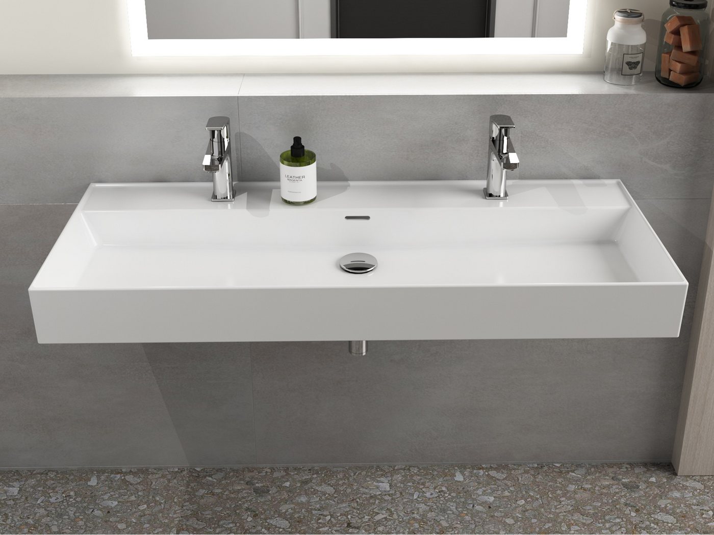 Aqua Bagno Waschbecken Doppwaschbecken 120cm weiß eckig Wandmontage Möbelwaschtisch Bild 4