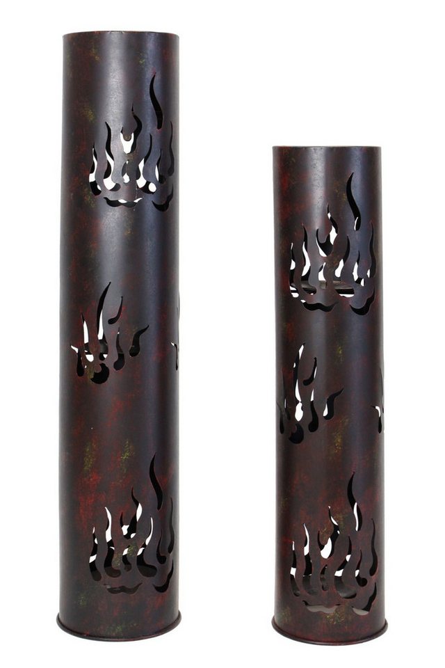 Dekoleidenschaft Bodenwindlicht "Flammen" Windlichtsäule aus Metall in Antik Optik, Outdoor Windlicht (2 St., im Set), 80 + 99 cm hoch, Kerzenständer groß, Dekosäule mit Kerzenhalter Bild 2