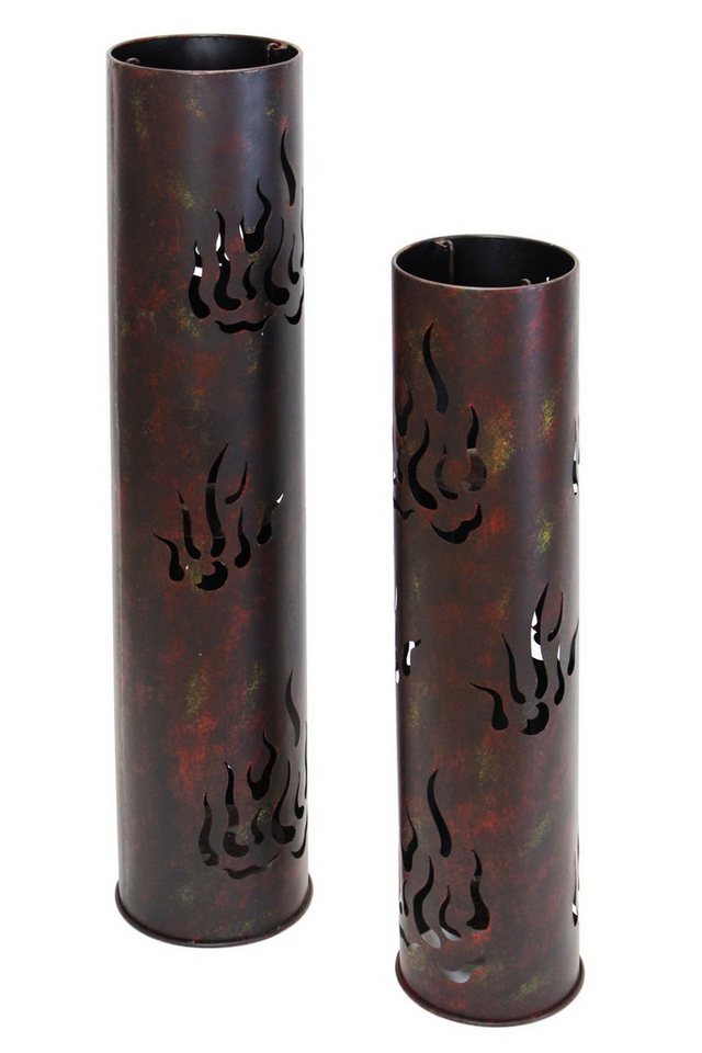 Dekoleidenschaft Bodenwindlicht "Flammen" Windlichtsäule aus Metall in Antik Optik, Outdoor Windlicht (2 St., im Set), 80 + 99 cm hoch, Kerzenständer groß, Dekosäule mit Kerzenhalter Bild 3