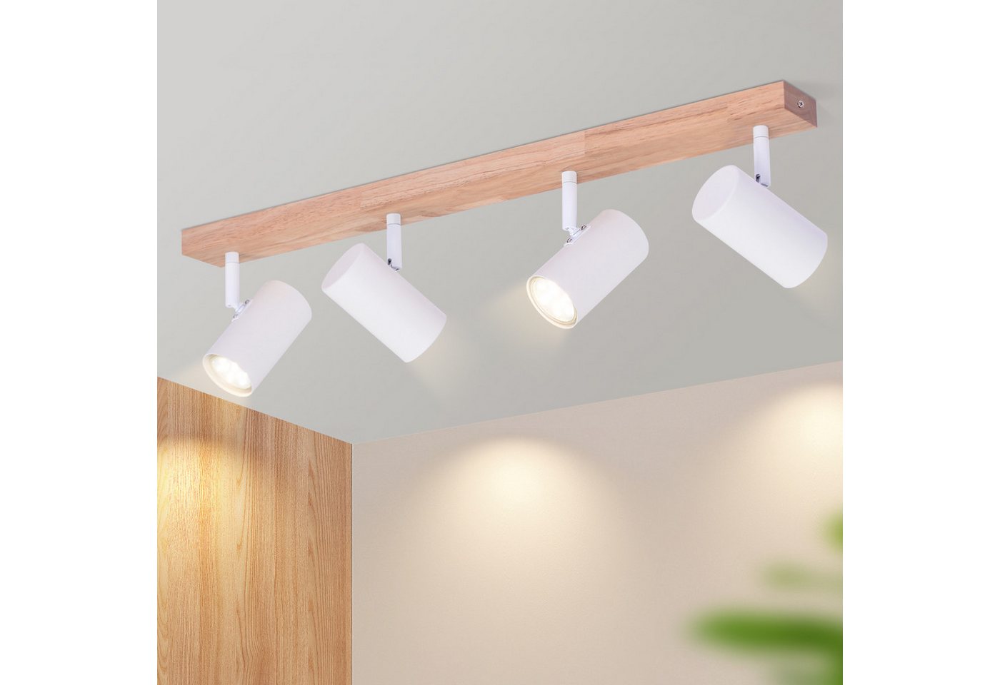 Nettlife Deckenstrahler Deckenstrahler 4/5 Flammig Holz Vintage GU10, Schwenkbar 350°, LED wechselbar, Deckenleuchte für Wohnzimmer Schlafzimmer Esstisch Küche Kindzimmer
