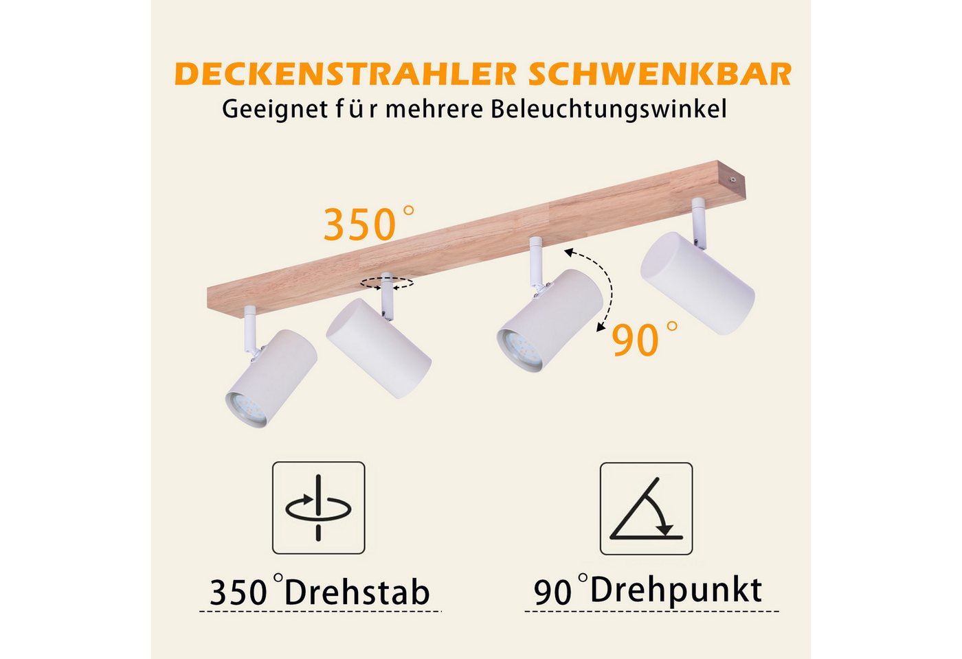 Nettlife Deckenstrahler Deckenstrahler 4/5 Flammig Holz Vintage GU10, Schwenkbar 350°, LED wechselbar, Deckenleuchte für Wohnzimmer Schlafzimmer Esstisch Küche Kindzimmer Bild 5