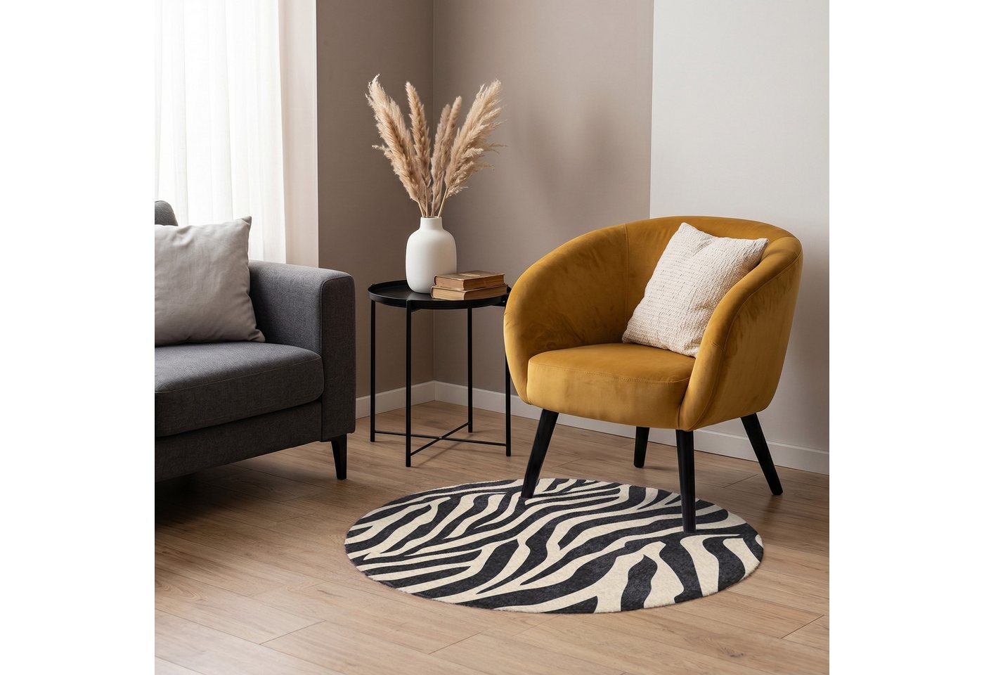 OnlyWow Teppich Rund Zebra - Druck - Klassisch - Schwarz, Rechteckig, Wohnzimmer, Schlafzimmer, Kurzflor 90x90 cm Bild 3