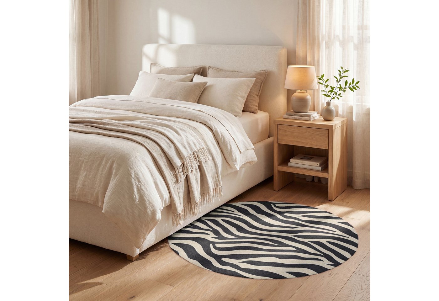 OnlyWow Teppich Rund Zebra - Druck - Klassisch - Schwarz, Rechteckig, Wohnzimmer, Schlafzimmer, Kurzflor 90x90 cm Bild 4
