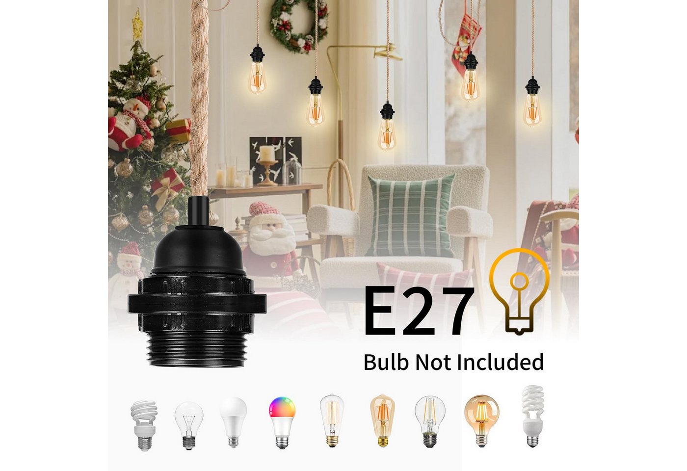 BlingBin Pendelleuchte mit Stecker, Lampenfassung E27 mit Kabel 4,5 Meter, DIY-Dekorationen, ohne Leuchtmittel, DIY Hängelampe für Schlafzimmer, für Lampenaufhängung E27 fassung Bild 4