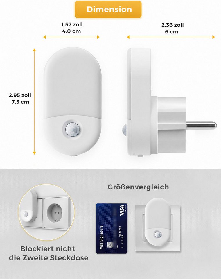 LOHAS-LED Nachtlicht Ovales Halo Steckdosen-Nachtlicht, Bewegungssensor dimmbar, LED fest integriert, warmweiß, 3000K, ideal für Flur & Treppenhaus Bild 4