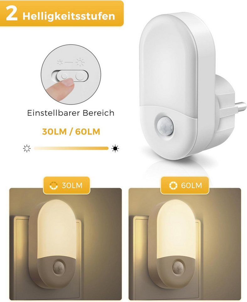 LOHAS-LED Nachtlicht Ovales Halo Steckdosen-Nachtlicht, Bewegungssensor dimmbar, LED fest integriert, warmweiß, 3000K, ideal für Flur & Treppenhaus Bild 5