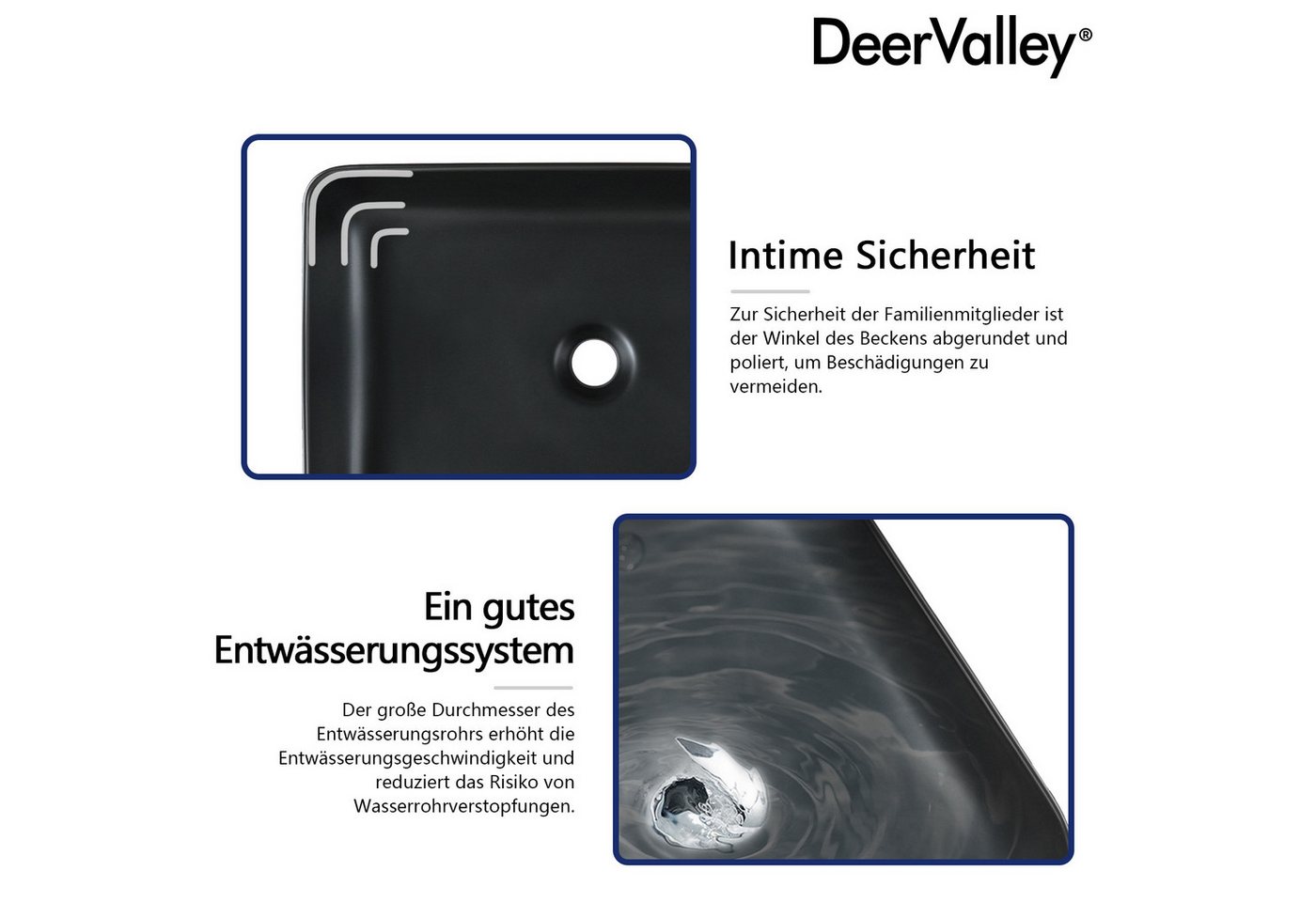 DeerValley Waschbecken Weißes Rechteckiges Keramik-Aufsatz, Porenfreie Keramik, Kratzfest, Fleckenbeständig Bild 2