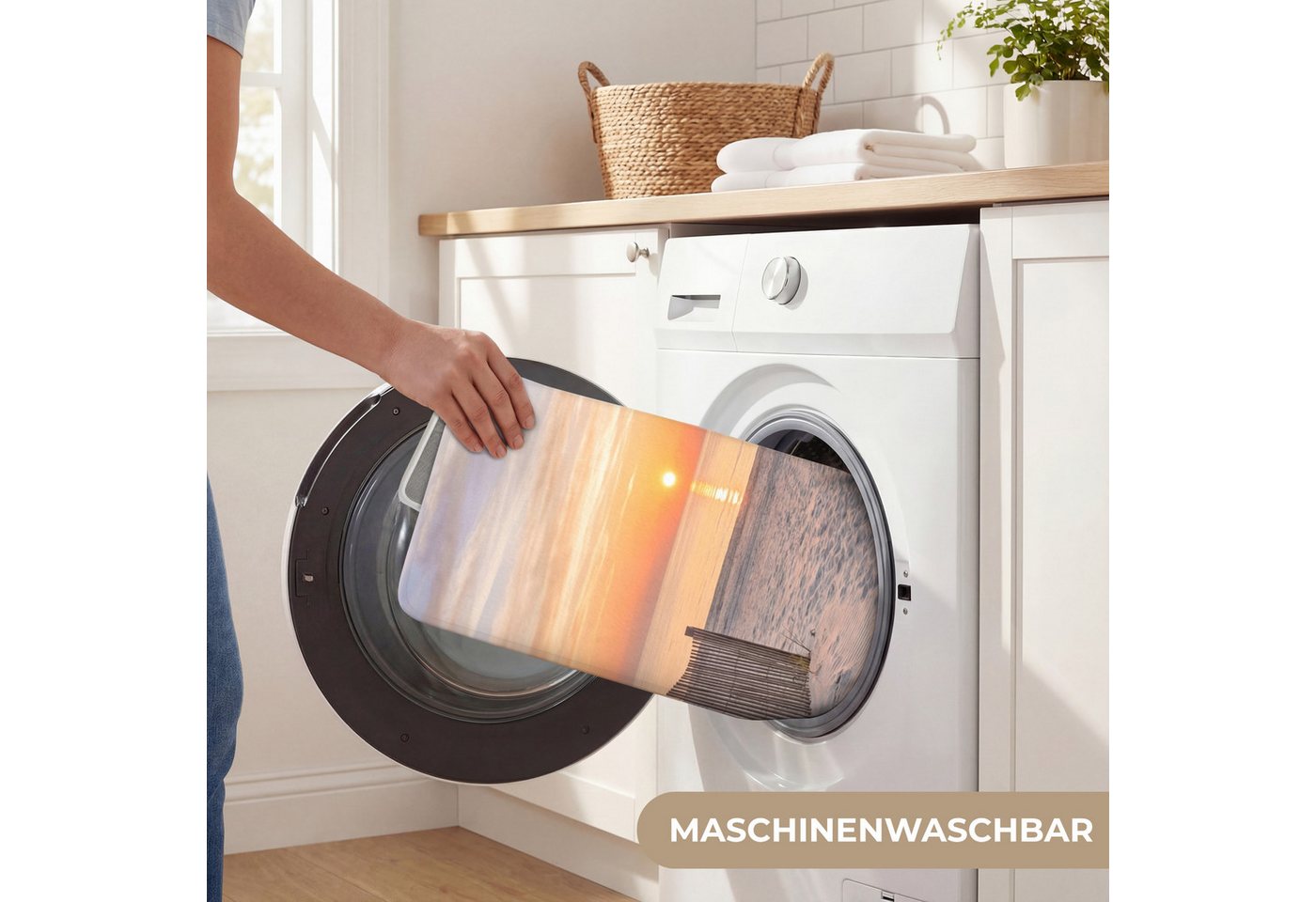 OnlyWow WC-Vorleger Sonnenuntergang - Strand - Sand, Höhe 10 mm, Polyester, Rechteckig, WC Teppich, Toilettenvorleger, Toilettenteppich, Badematte 40x60 cm