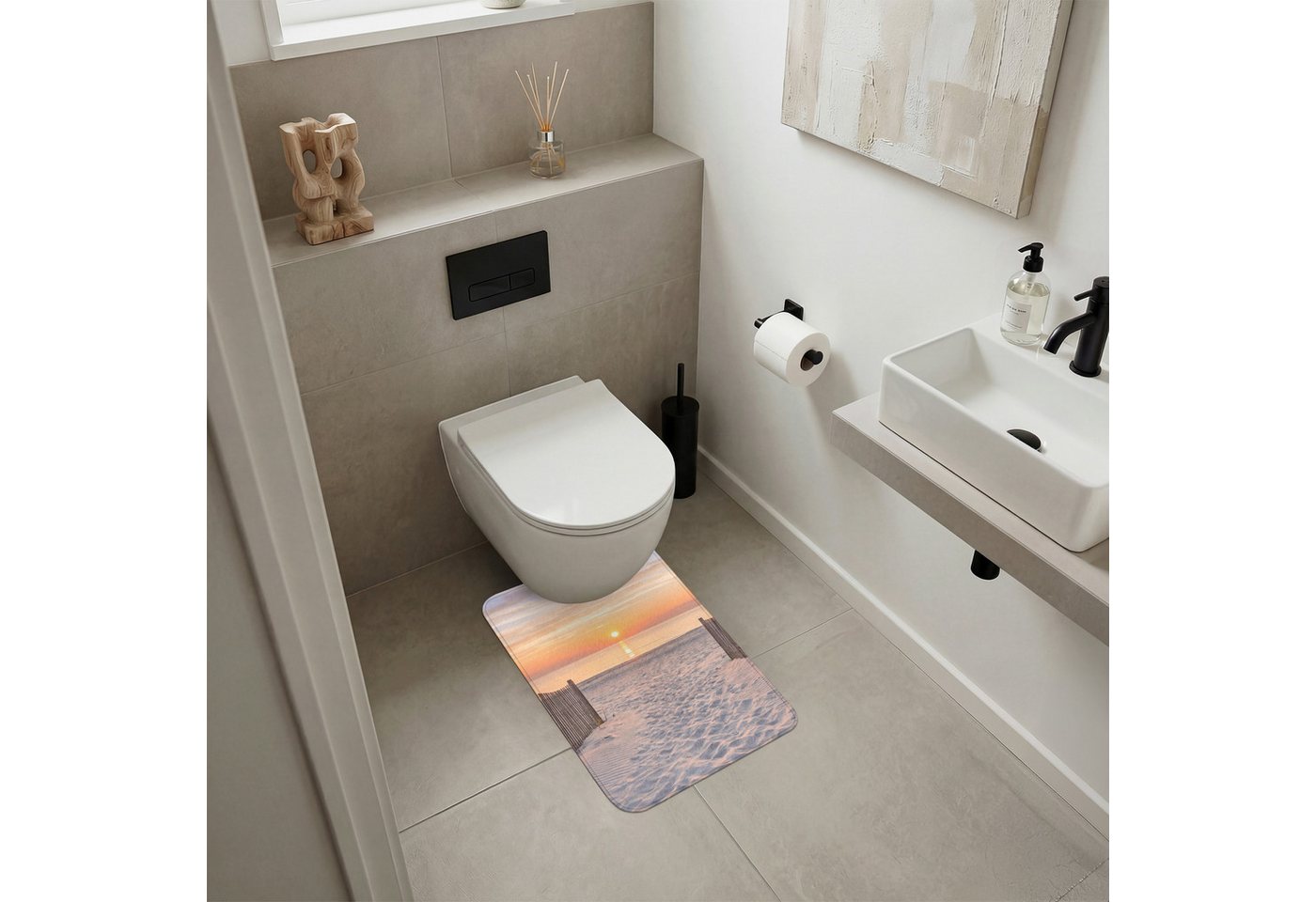 OnlyWow WC-Vorleger Sonnenuntergang - Strand - Sand, Höhe 10 mm, Polyester, Rechteckig, WC Teppich, Toilettenvorleger, Toilettenteppich, Badematte 40x60 cm Bild 5
