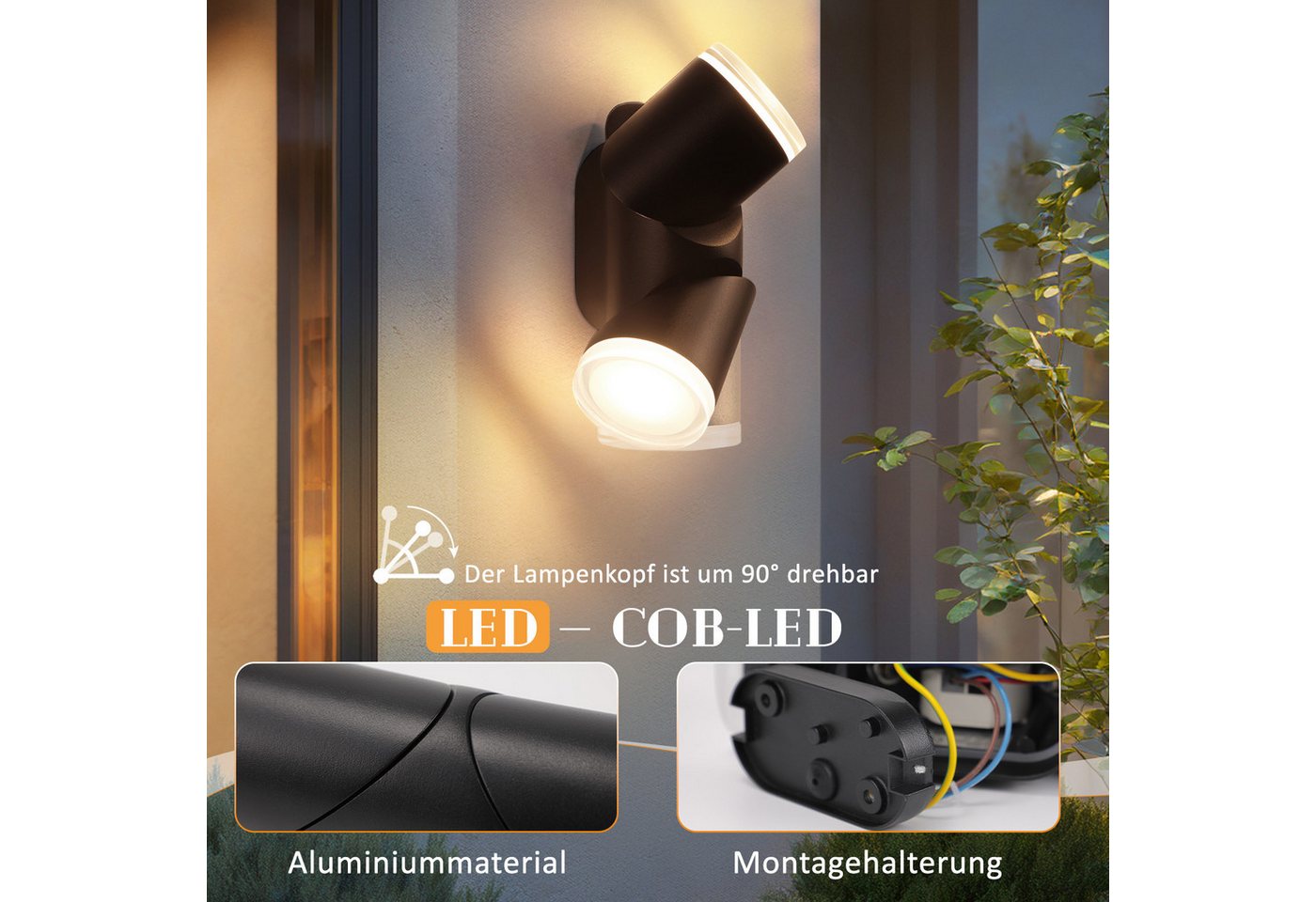 Nettlife LED Außen-Wandleuchte 10W 3000K warmweiß schwarz für Hauswand Terrasse Außen, für Hauswand, Terrasse, Treppenhaus, Flur