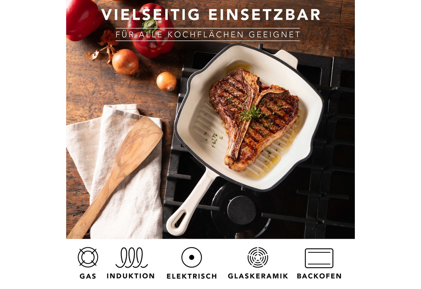 RÖMERTOPF Grillpfanne Gusseisen Grillpfanne 24cm Creme, Gusseisen (Set, Set), Alle Herdarten inkl. Induktion, bis 250 °C Bild 5