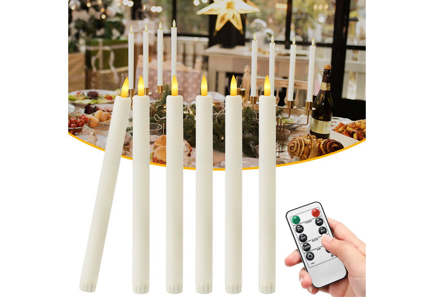 OZAVO LED-Kerze K-TZ06 6/12pcs LED Stabkerzen mit Fernbedienungs und Timer, Zwei Modi und Dimmbar, Warmweiße Flammenlose Tischkerzen Dekorative Kerzen, Timerfunktion für 2, 4, 6 und 8 Stunden