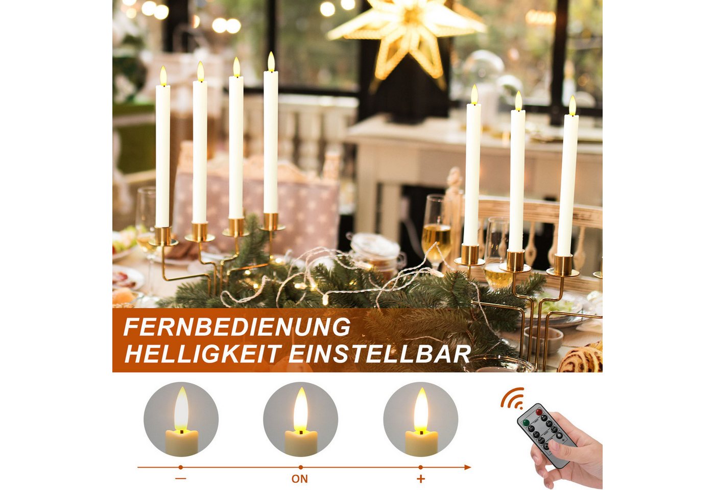 OZAVO LED-Kerze K-TZ06 6/12pcs LED Stabkerzen mit Fernbedienungs und Timer, Zwei Modi und Dimmbar, Warmweiße Flammenlose Tischkerzen Dekorative Kerzen, Timerfunktion für 2, 4, 6 und 8 Stunden Bild 2