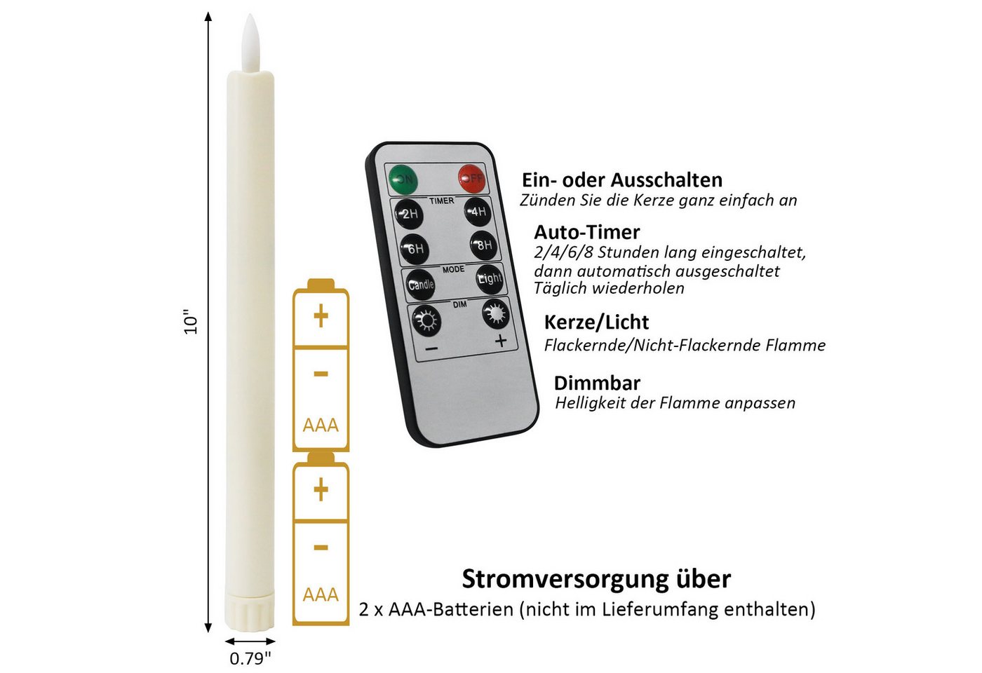 OZAVO LED-Kerze K-TZ06 6/12pcs LED Stabkerzen mit Fernbedienungs und Timer, Zwei Modi und Dimmbar, Warmweiße Flammenlose Tischkerzen Dekorative Kerzen, Timerfunktion für 2, 4, 6 und 8 Stunden Bild 4