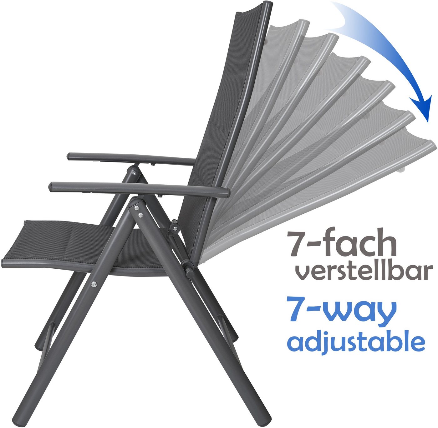 BRUBAKER Gartenstuhl Riva Stuhl mit 7-Fach verstellbarer Rückenlehne (Set, 6 St), Gartenstühle - Faltstühle klappbar - wetterfeste Klappstühle