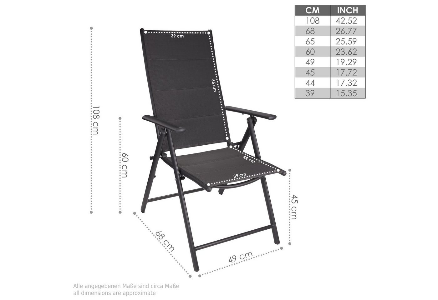 BRUBAKER Gartenstuhl Riva Stuhl mit 7-Fach verstellbarer Rückenlehne (Set, 6 St), Gartenstühle - Faltstühle klappbar - wetterfeste Klappstühle Bild 5