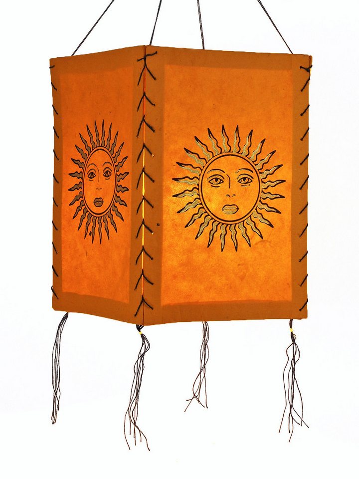 Hathi Lampenschirm Sonne, orange, LOKTA Papier, Hängelampe Nepal