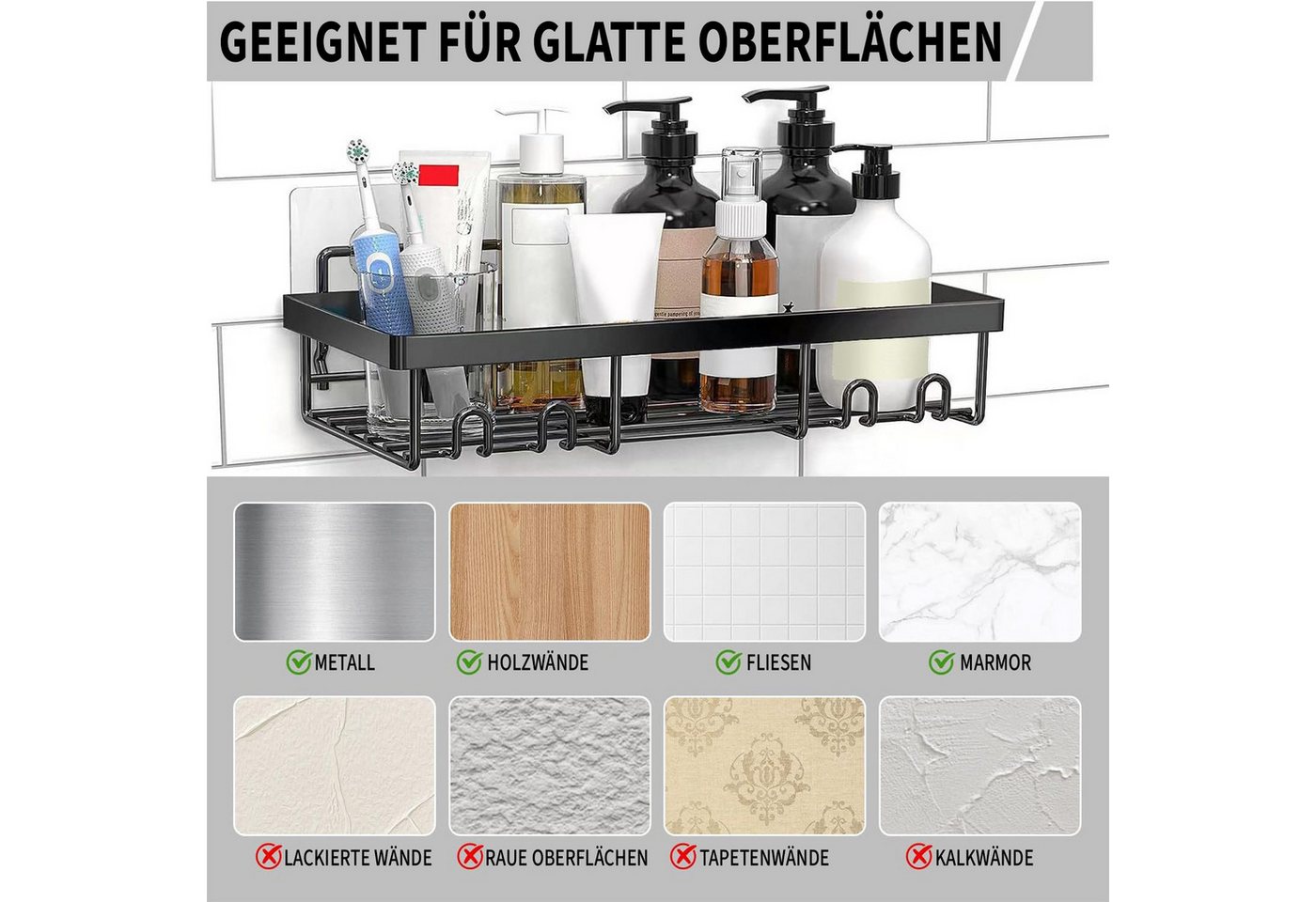 Esun Duschablage Duschablage Ohne Bohren, Duschregal, Kohlenstoffstahl Badregal 5 St., Set, Duschablage Ohne Bohren