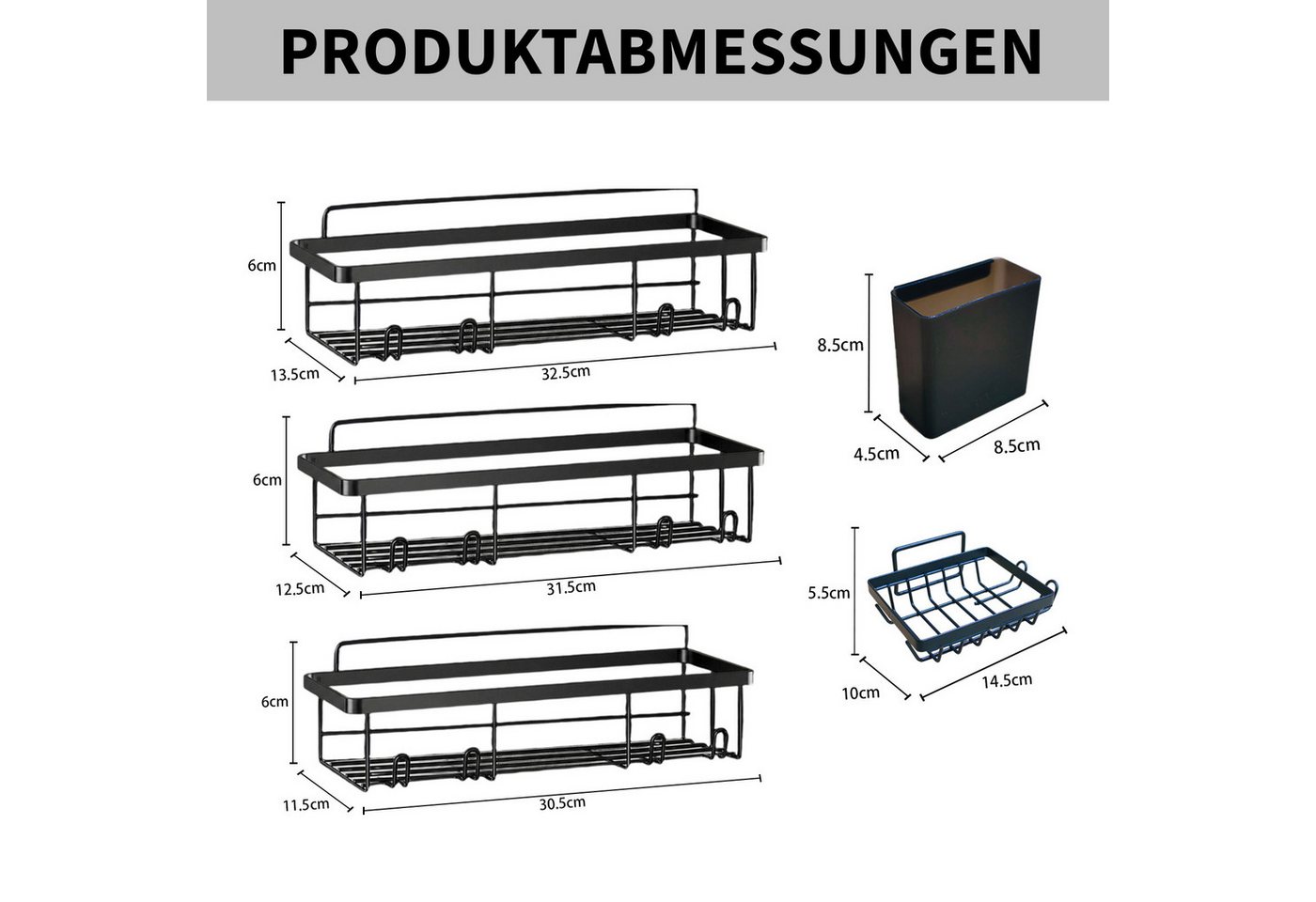 Esun Duschablage Duschablage Ohne Bohren, Duschregal, Kohlenstoffstahl Badregal 5 St., Set, Duschablage Ohne Bohren Bild 2