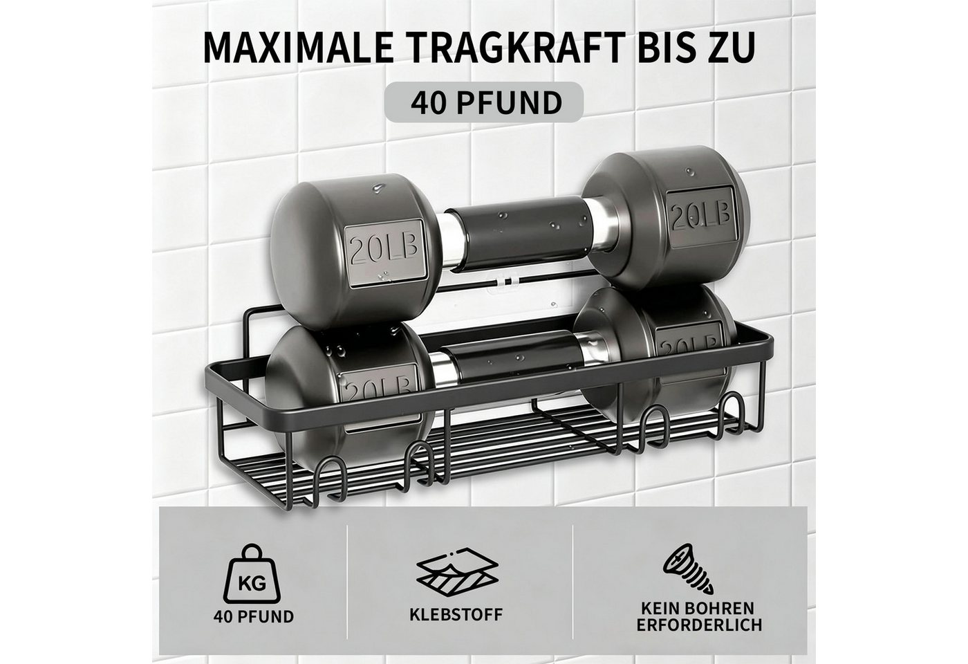 Esun Duschablage Duschablage Ohne Bohren, Duschregal, Kohlenstoffstahl Badregal 5 St., Set, Duschablage Ohne Bohren Bild 3