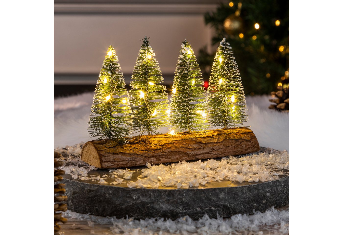 Spetebo LED Dekofigur Tannenbäume mit Baumstammfuß, mit 20 LED, LED fest integriert, warm weiß, zur weihnachtlichen Dekoration Bild 3