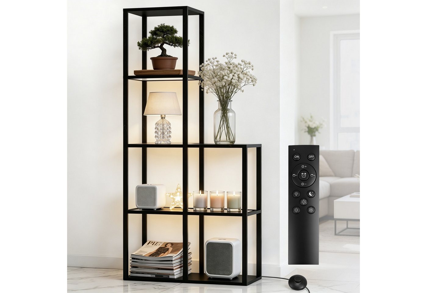 XIIW Eckregal Bücherregal LED Glas Ablagen Regal Holz Stehlampe Eckvitrine Glasregal, 5 Stufige 168x78x30cm Kaltesweiß Warmweiß Dimmbar, für Wohnzimmer, Schlafzimmer, Arbeitszimmer, Büro Bild 3