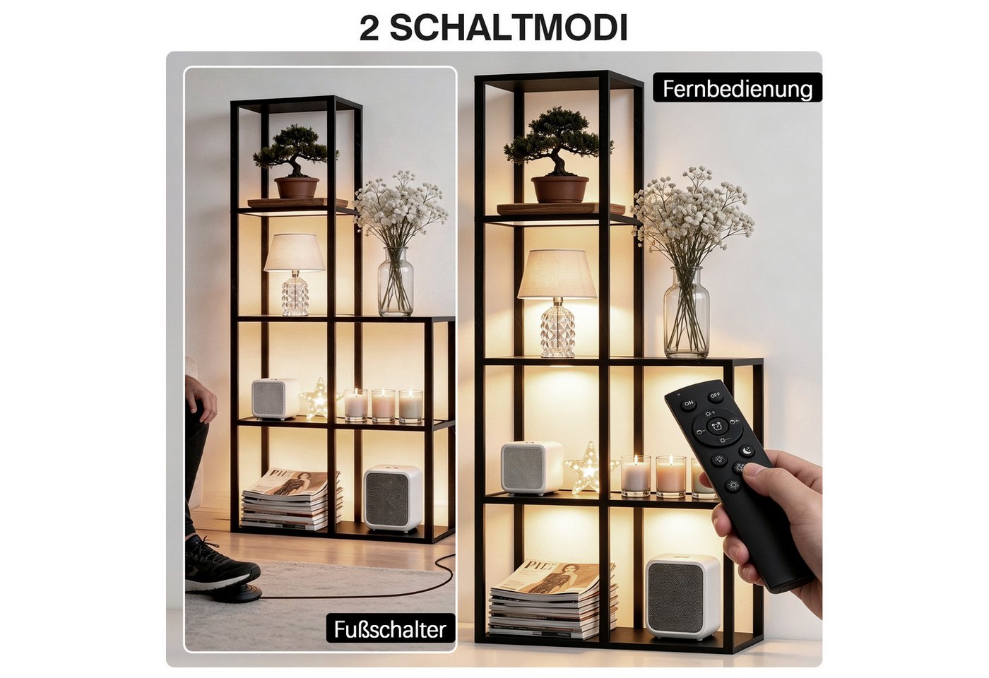 XIIW Eckregal Bücherregal LED Glas Ablagen Regal Holz Stehlampe Eckvitrine Glasregal, 5 Stufige 168x78x30cm Kaltesweiß Warmweiß Dimmbar, für Wohnzimmer, Schlafzimmer, Arbeitszimmer, Büro Bild 4