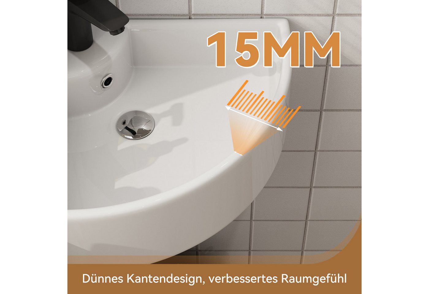 HOROW Waschbecken Waschbecken Waschtisch Badezimmer, Eckwaschbecken Keramik Weiß (Aufsatzwaschbecken für Bad 46 x 32 x 12.5 cm) Bild 2