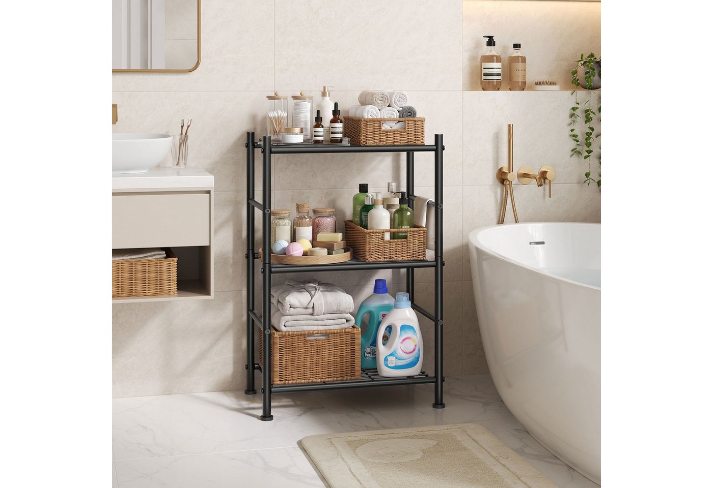 SONGMICS Standregal aus Stahl, Robustes Aufbewahrungsregal für Küche, Stabiles Metallregal mit 3 Ebenen, 40 x 30 x 77,5 cm