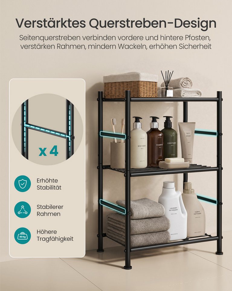 SONGMICS Standregal aus Stahl, Robustes Aufbewahrungsregal für Küche, Stabiles Metallregal mit 3 Ebenen, 40 x 30 x 77,5 cm Bild 3