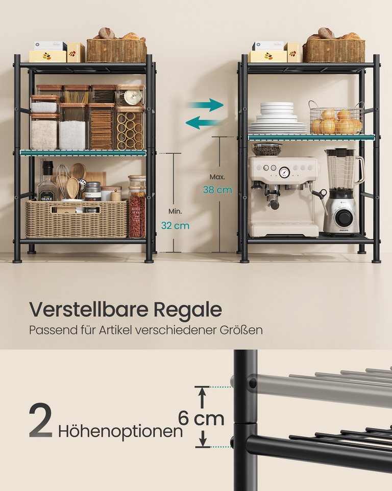 SONGMICS Standregal aus Stahl, Robustes Aufbewahrungsregal für Küche, Stabiles Metallregal mit 3 Ebenen, 40 x 30 x 77,5 cm Bild 5