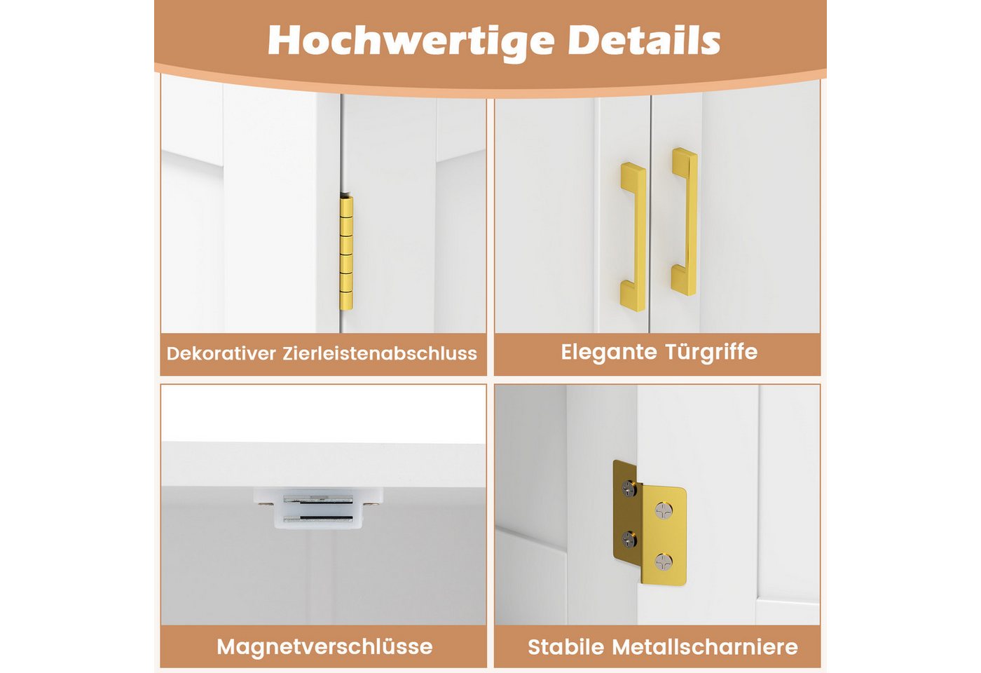COSTWAY Küchenbuffet Vorratsschrank Küche mit verstellbarem Regal, Holz 110 cm
