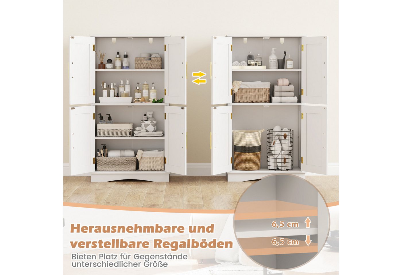 COSTWAY Küchenbuffet Vorratsschrank Küche mit verstellbarem Regal, Holz 110 cm Bild 3
