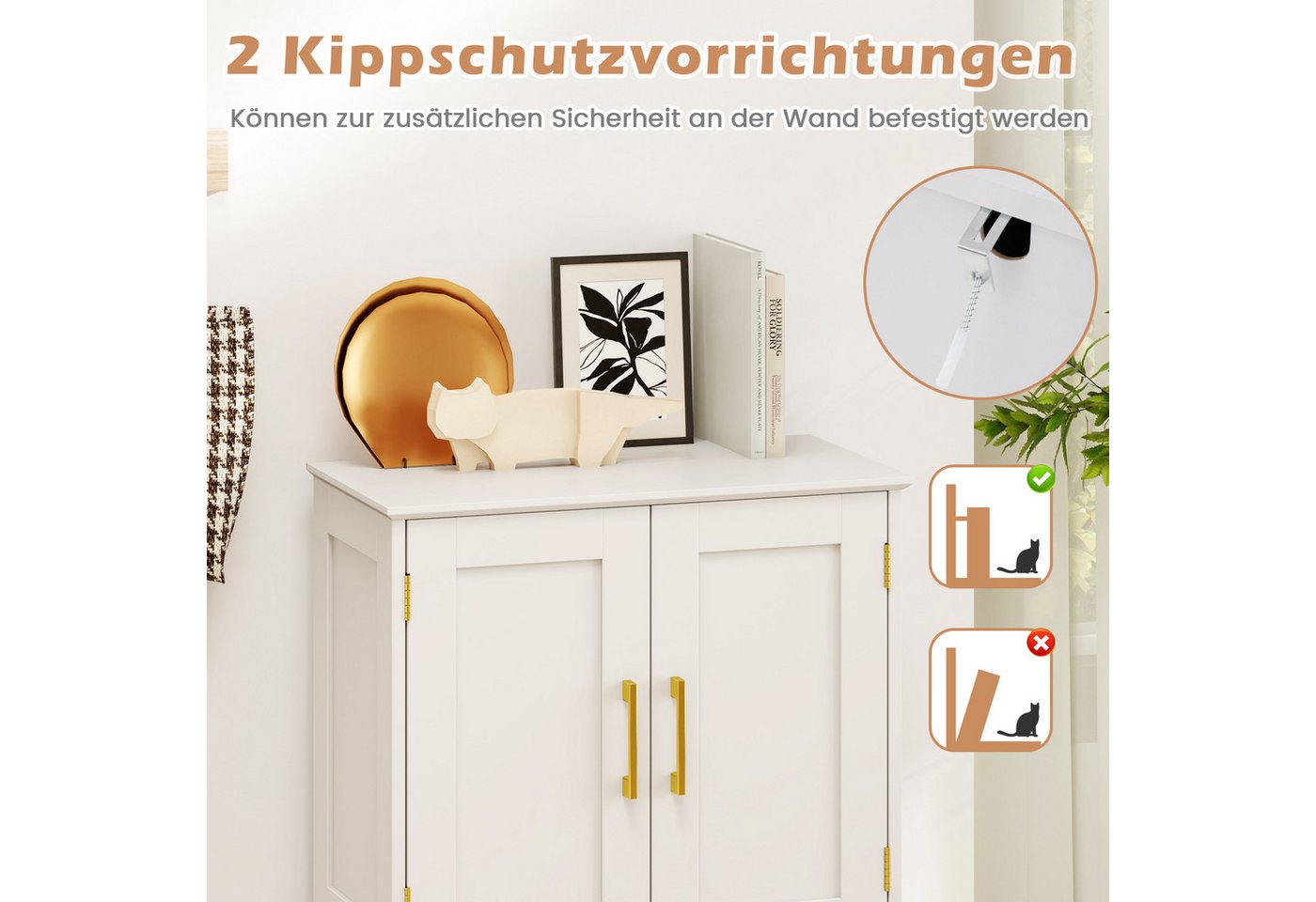COSTWAY Küchenbuffet Vorratsschrank Küche mit verstellbarem Regal, Holz 110 cm Bild 4