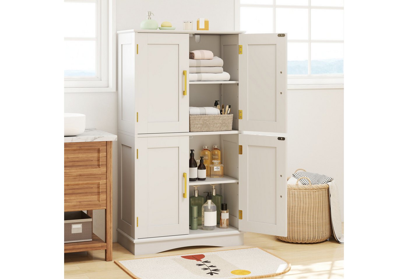 COSTWAY Küchenbuffet Vorratsschrank Küche mit verstellbarem Regal, Holz 110 cm Bild 5