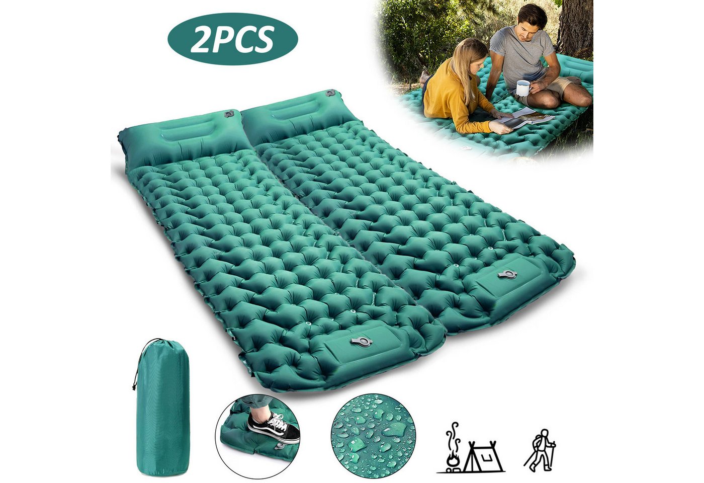 CALIYO Isomatte 2-Tlg Isomatte Outdoor, Isomatte Ultraleicht, Isomatte Camping Outdoor, (2-tlg., Isomatte Camping mit Fußpresse Pumpe und Kissen), erschleißfest/wasserabweisend/reißfestigkeit Bild 4