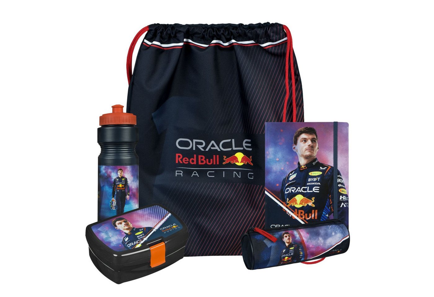 Oracle Red Bull Racing Sporttasche Set mit Turnbeutel, Trinkflasche, Brotdose, Mäppchen & Notizbuch (5-tlg)