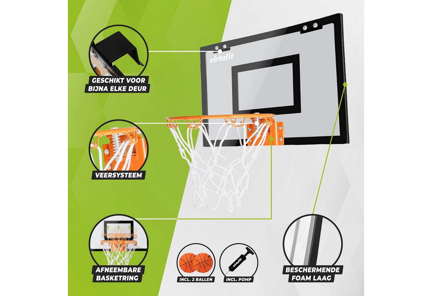 VirtuFit Basketball VirtuFit Pro Mini Basketballboard mit 2 Bällen & Pumpe Schwarz Bild 4