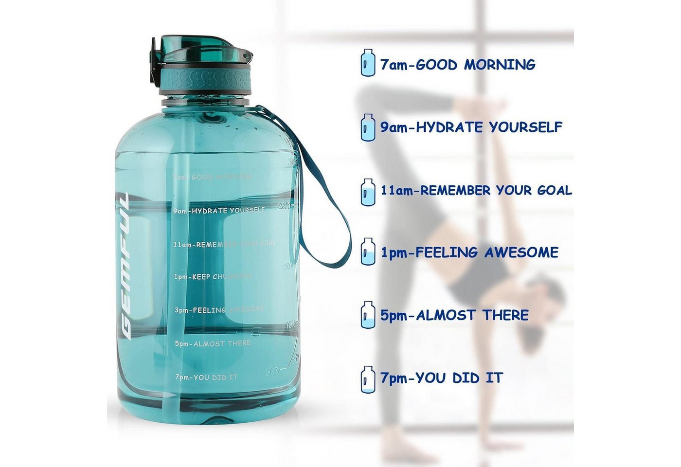 LuxusKollektion Trinkflasche Wasserflasche 3 Liter Strohhalm BPAfrei Auslaufsicher Sport Zyan Bild 5