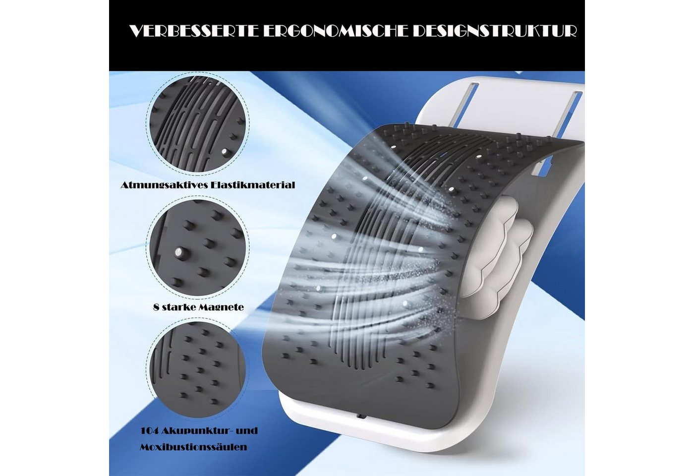 MOPUEA Rückenstrecker Rückenstrecker mit Airbag Stütze verstellbar Ergonomisches Design (Rückenstrecker Set für Rückenentspannung und Haltungstraining, Verstellbarer Rückenstrecker mit Airbag Stützdesign und Polster), Airbag Stütze verstellbarer Bogen 8 Magnetpunkte ergonomisch