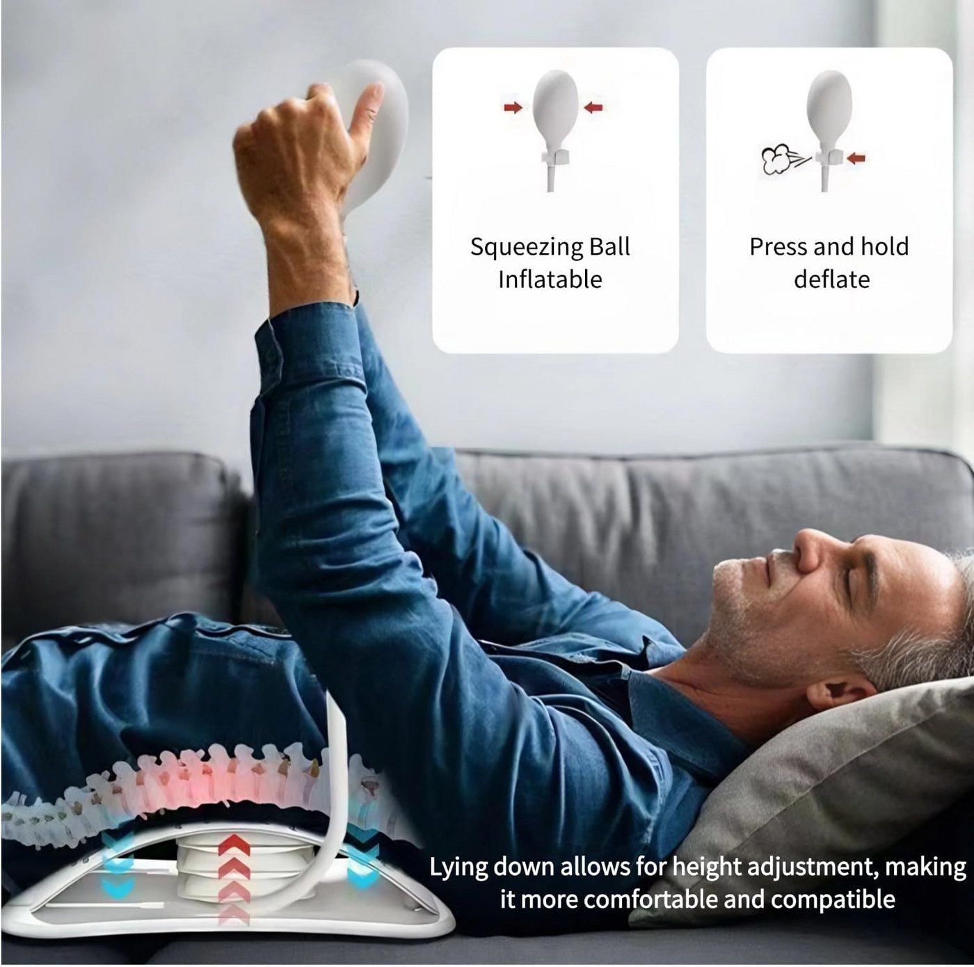 MOPUEA Rückenstrecker Rückenstrecker mit Airbag Stütze verstellbar Ergonomisches Design (Rückenstrecker Set für Rückenentspannung und Haltungstraining, Verstellbarer Rückenstrecker mit Airbag Stützdesign und Polster), Airbag Stütze verstellbarer Bogen 8 Magnetpunkte ergonomisch Bild 5
