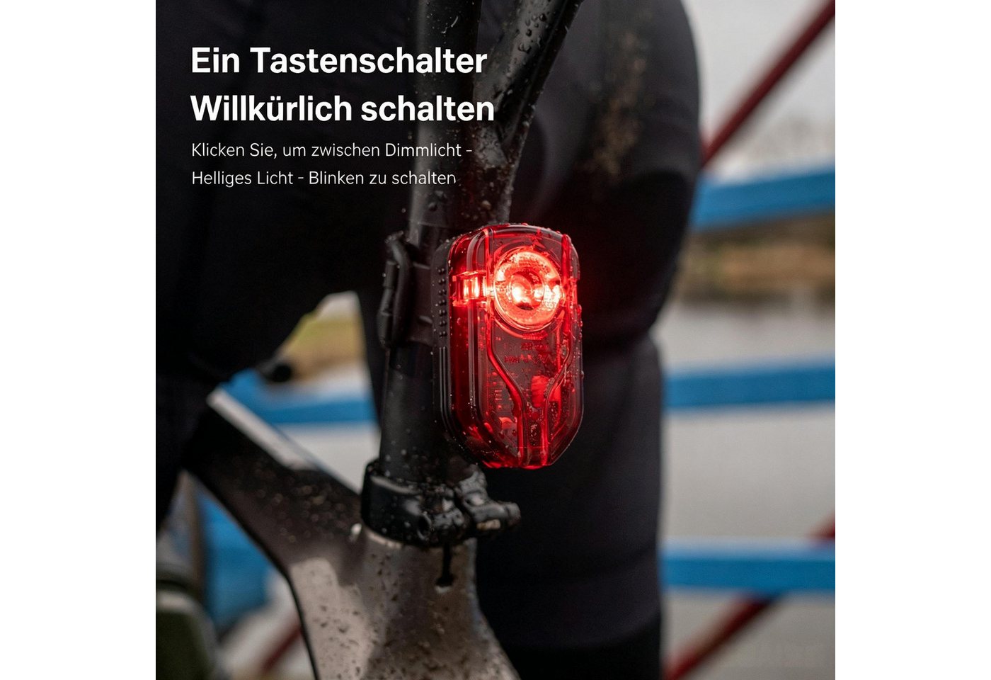 AIBISTAR Fahrrad-Rücklicht Fahrrad LED Rücklicht USB-C, 600mAh Akku, wasserdicht, 3 Lichtmodi,IPX5 wasserdicht,wiederaufladbar,leichtgewichtig