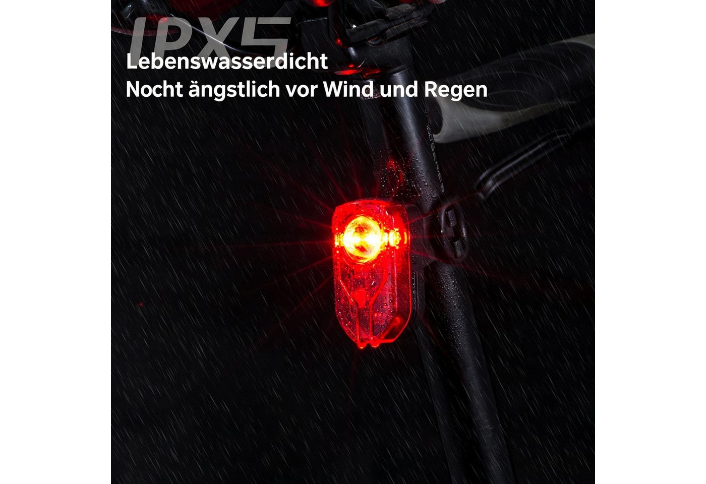 AIBISTAR Fahrrad-Rücklicht Fahrrad LED Rücklicht USB-C, 600mAh Akku, wasserdicht, 3 Lichtmodi,IPX5 wasserdicht,wiederaufladbar,leichtgewichtig Bild 2