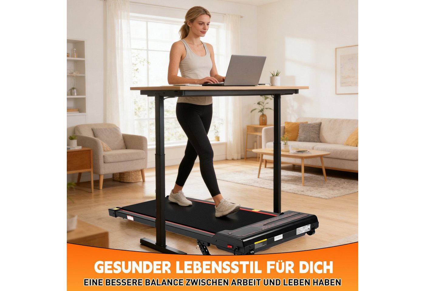 Vankel Laufband Walking Pad, mit Steigung 6%, 5-lagiger Laufmatte (Fernbedienung), mit LED-Display, bis 120 kg Bild 3