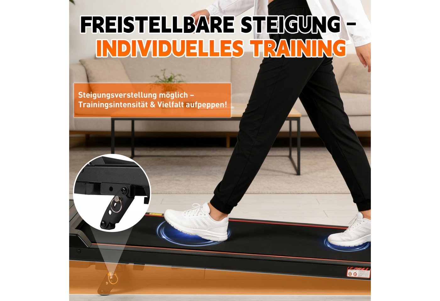 Vankel Laufband Walking Pad, mit Steigung 6%, 5-lagiger Laufmatte (Fernbedienung), mit LED-Display, bis 120 kg Bild 4